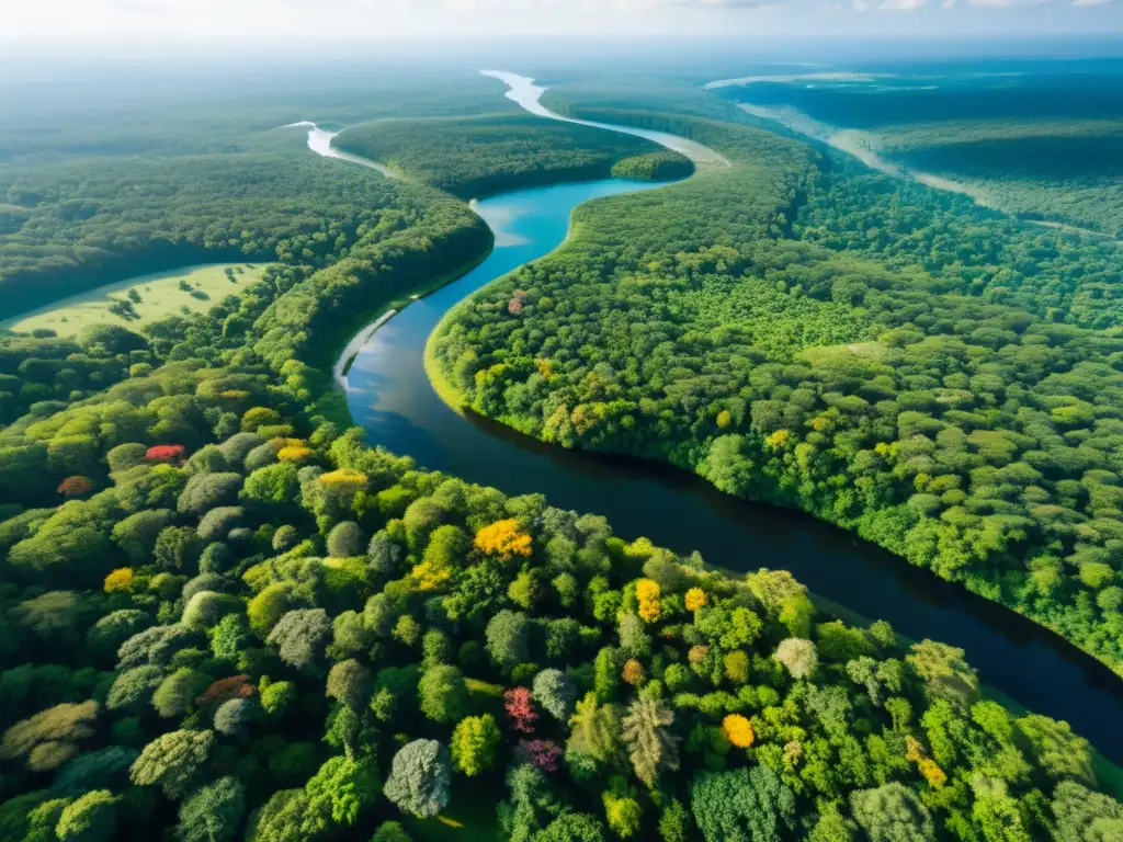 Vista aérea impresionante de un exuberante bosque con diversa vida silvestre