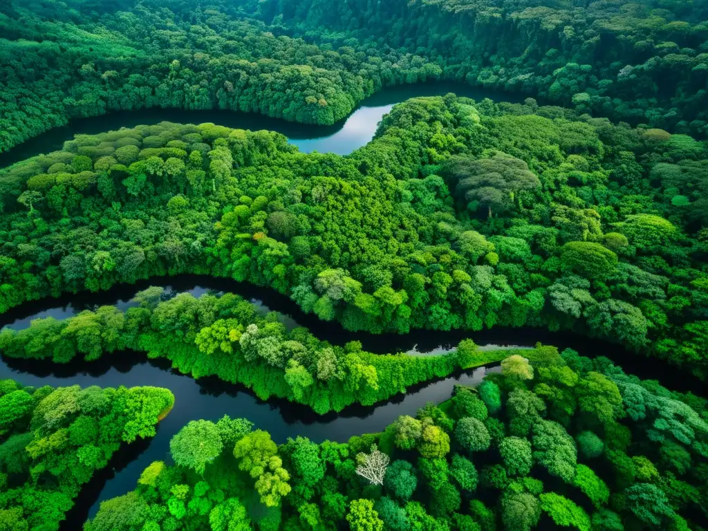 Vista aérea impresionante de un exuberante y vibrante bosque lluvioso, salvaguardar la biodiversidad en ecosistemas en peligro