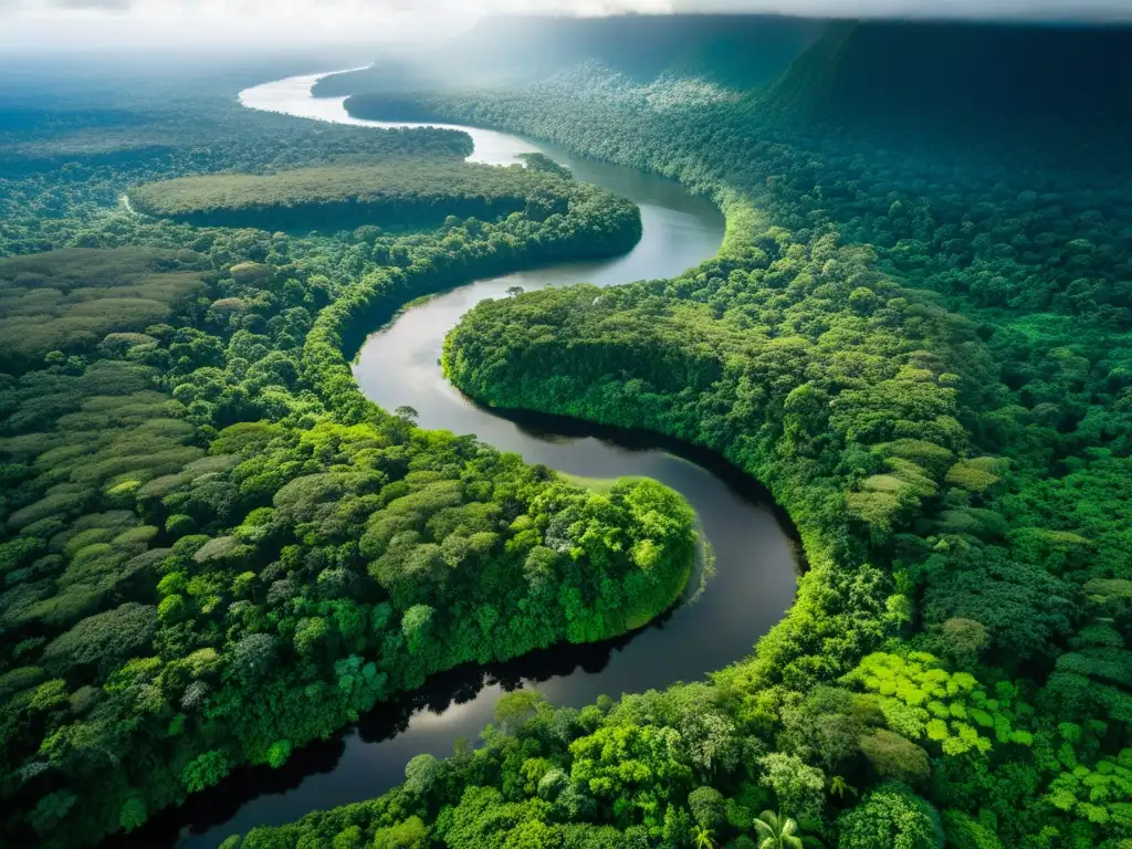 Vista aérea impresionante de un exuberante y vasto bosque lluvioso, con una diversidad de flora y fauna