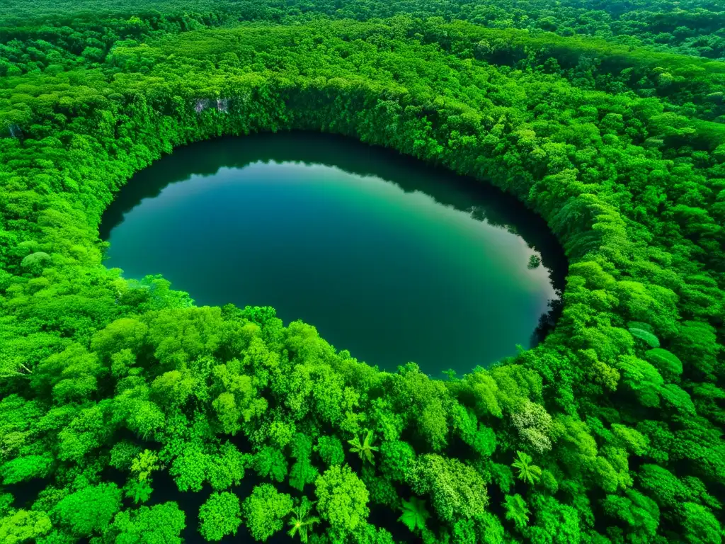 Vista aérea impresionante de la exuberante selva de la Biosfera Maya con luz solar entre las hojas