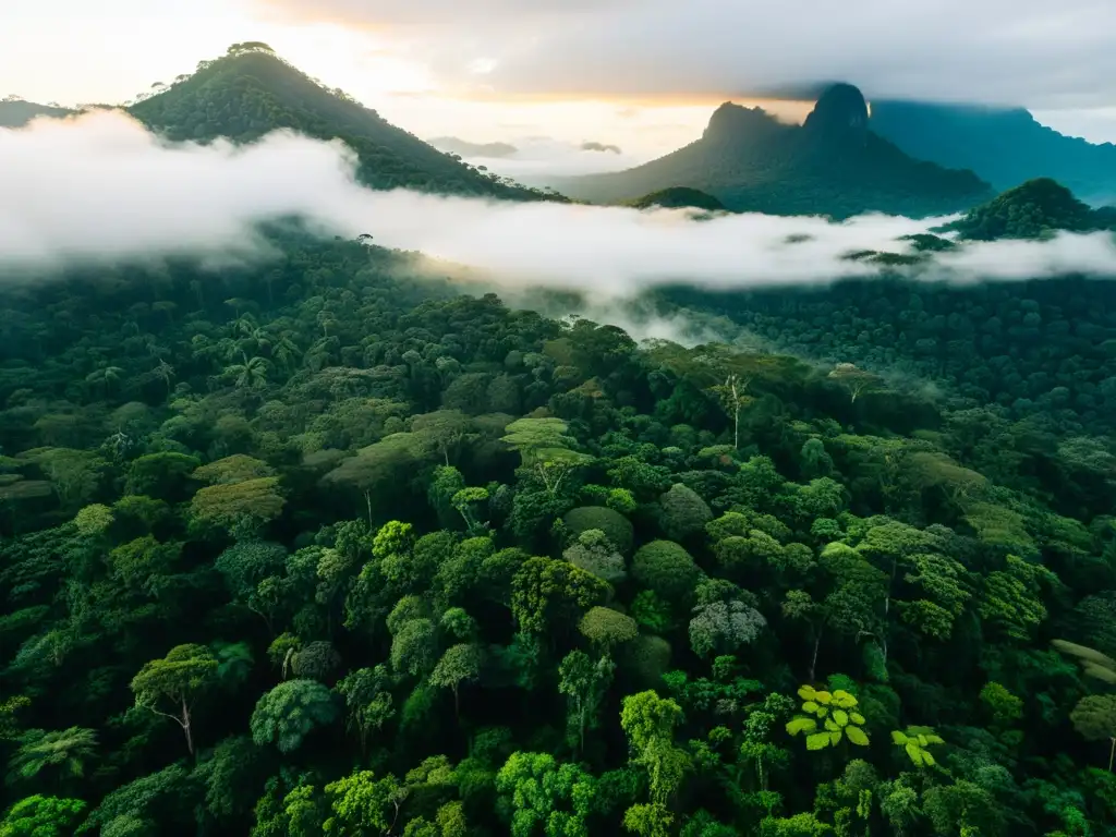 Vista aérea impresionante del exuberante dosel del bosque lluvioso en Borneo