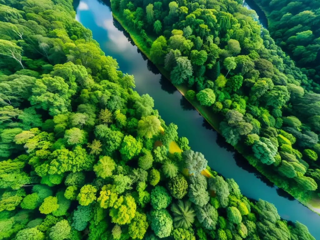 Vista aérea impresionante de un exuberante bosque verde capturada por un dron