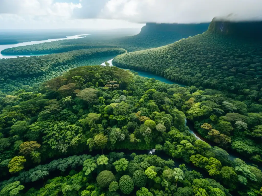 Vista aérea impresionante de un exuberante bosque lluvioso con diversa vegetación