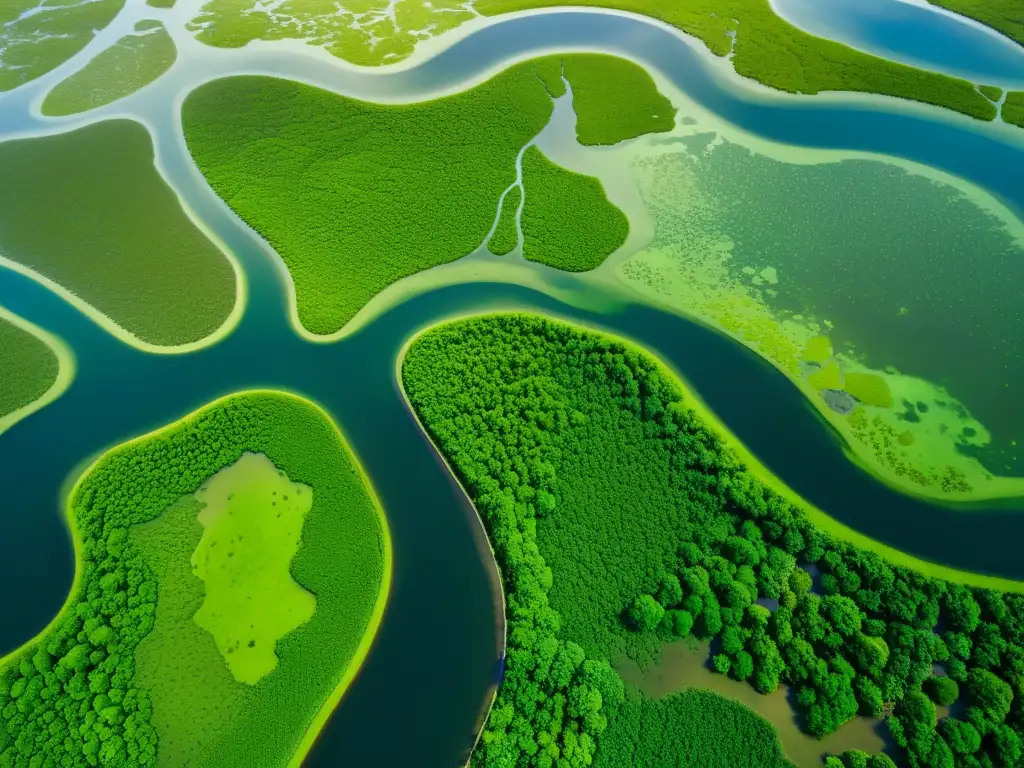 Vista aérea impresionante de humedales, destacando su belleza natural y la importancia de conservar humedales mundiales