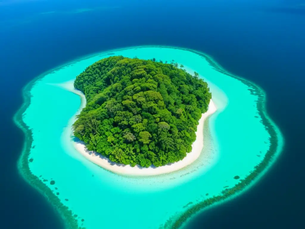 Vista aérea impresionante de una isla tropical, mostrando su diverso ecosistema