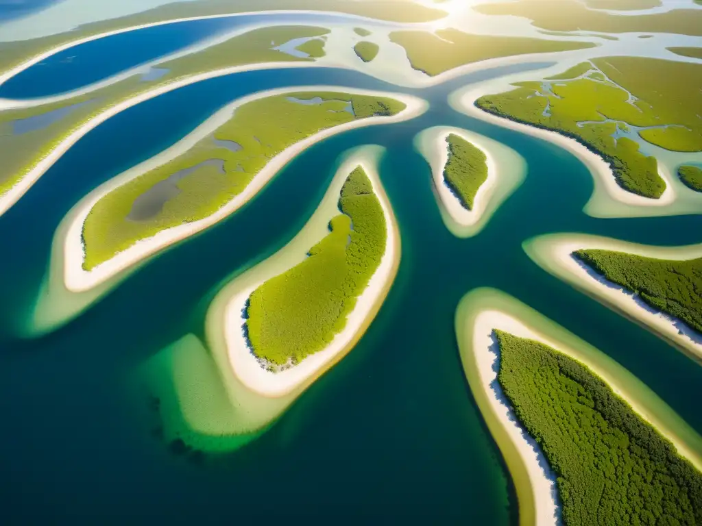 Vista aérea impresionante de una laguna costera con intrincada red de agua dulce y salada