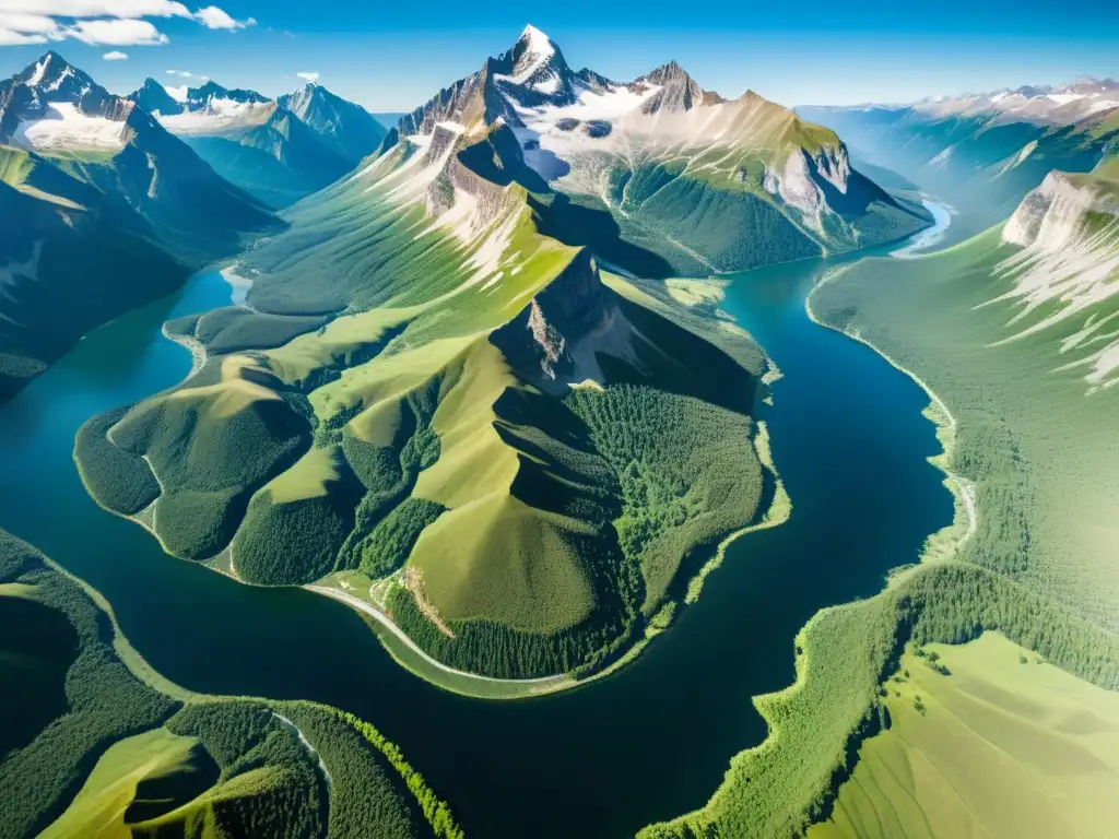 Vista aérea impresionante de montañas con ríos y arroyos serpenteando