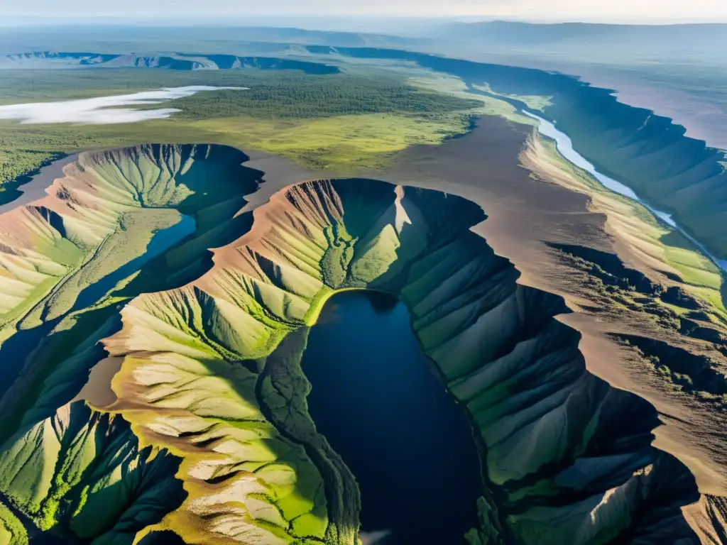 Vista aérea impresionante de placas tectónicas en movimiento, destacando la evolución de los ecosistemas por tectónica