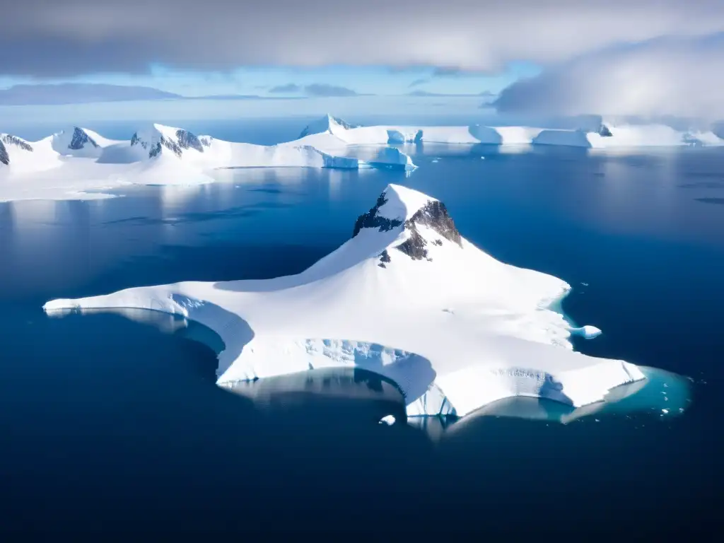 Vista aérea impresionante de la vasta y helada Antártida, con montañas, hielo y nieve