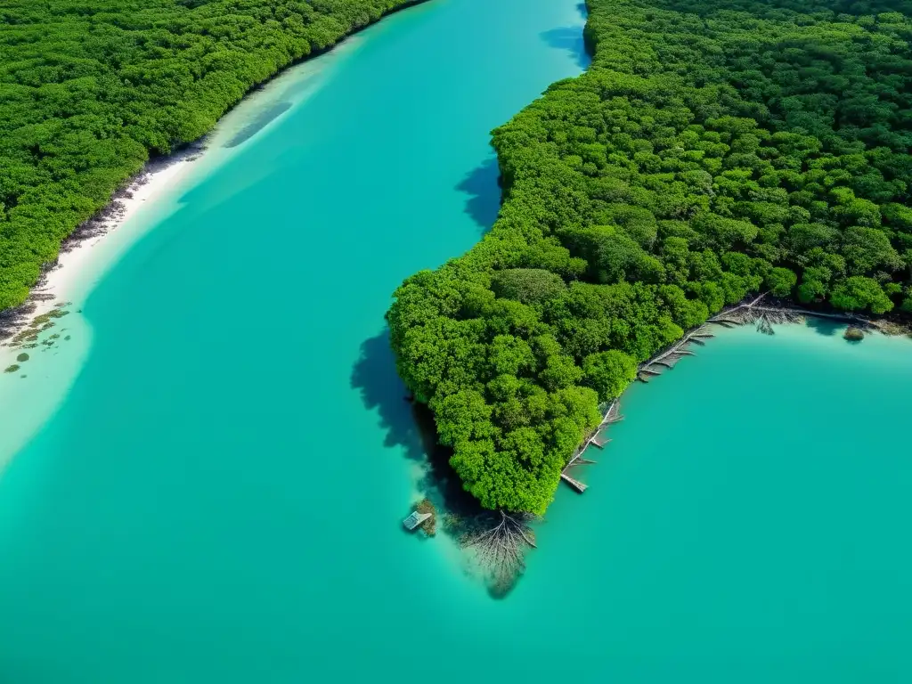 Vista aérea de manglares tropicales, vital para costas