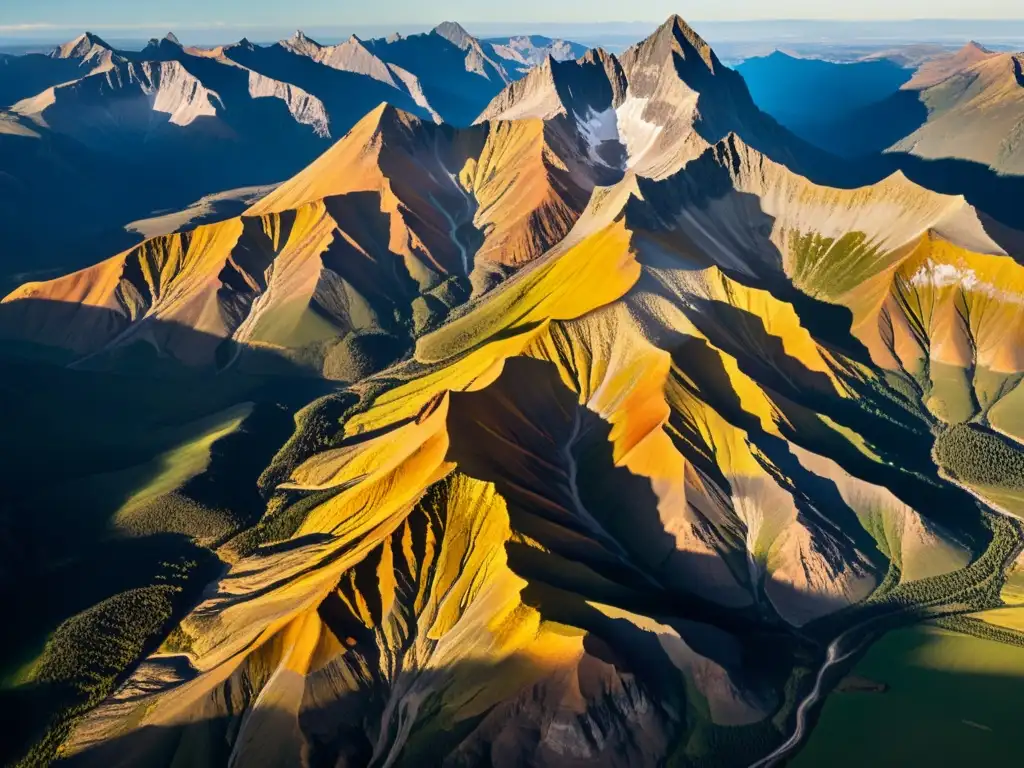 Vista aérea de montañas dinámicas, revelando la belleza natural y la biodiversidad en la tectónica del paisaje montañoso