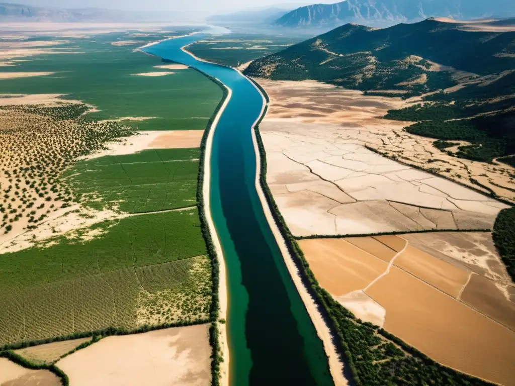 Vista aérea del paisaje agrietado y seco del Mediterráneo, con escasez de agua