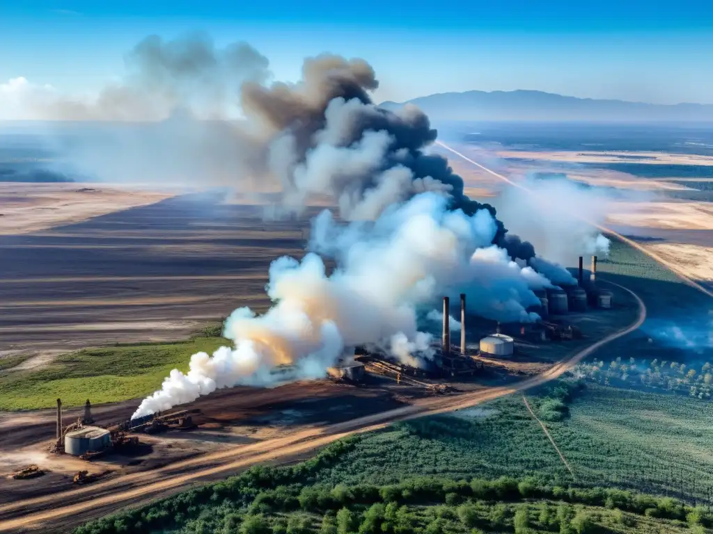 Una vista aérea de un paisaje deforestado con maquinaria industrial