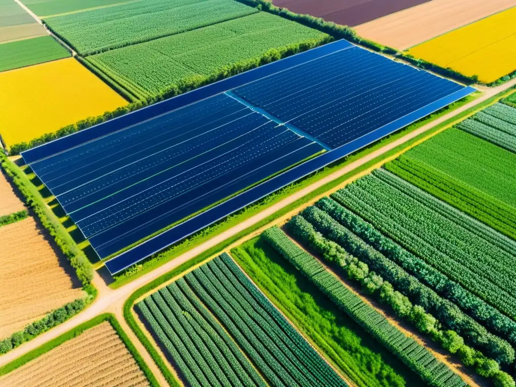 Vista aérea de paisaje agrícola sostenible con técnicas innovadoras