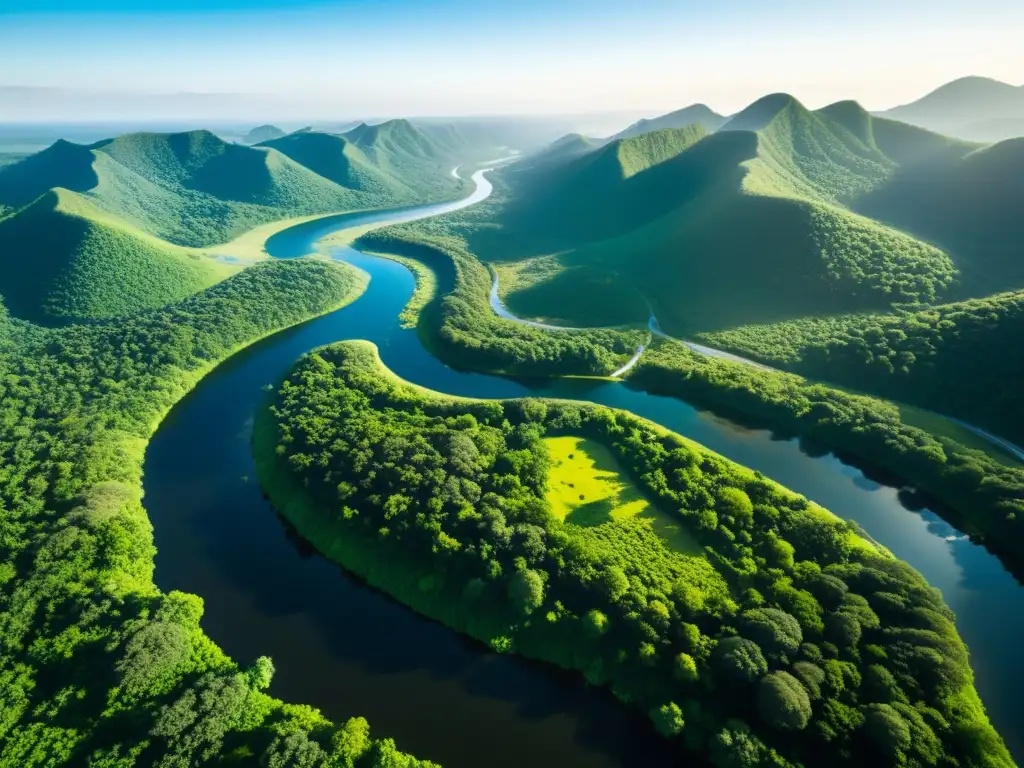 Vista aérea de reserva de la biosfera con diversidad de flora y fauna