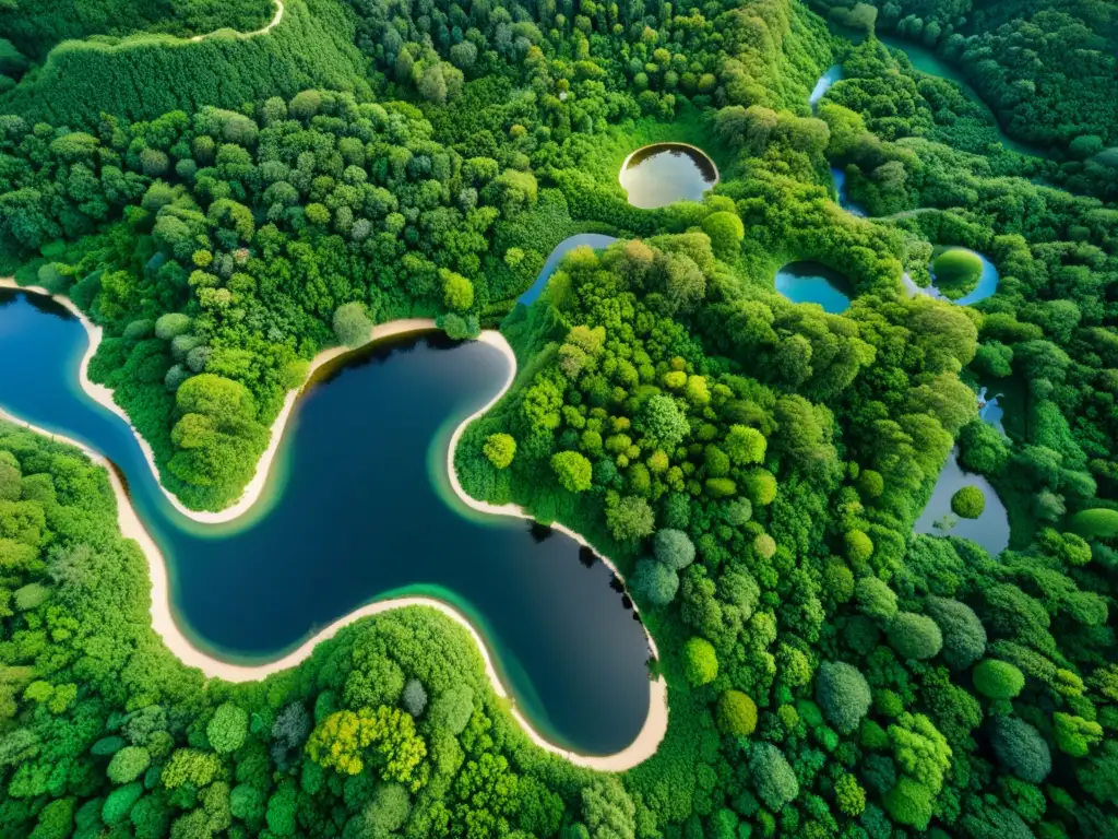 Vista aérea de reserva natural con biodiversidad exuberante