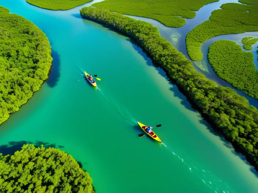 Vista aérea de la riqueza acuática de los Everglades, con kayaks y biodiversidad en un equilibrio de conservación