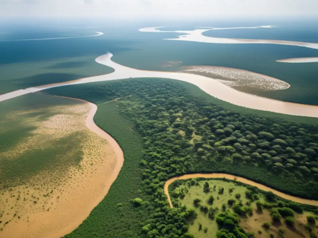 Vista aérea de la savana durante la estación seca, resaltando la conservación de la fertilidad del suelo en sabanas