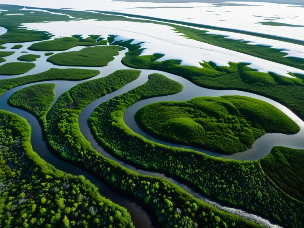 Vista aérea de la tundra con efectos del deshielo, destacando la belleza y fragilidad del ecosistema ártico