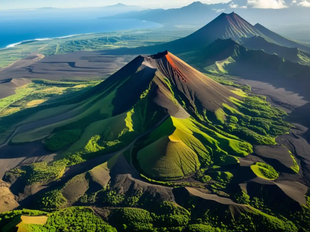 Vista aérea de formación volcánica, influencia de volcanes en ecosistemas