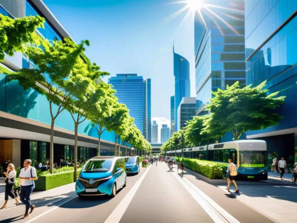 Vista de una calle urbana con jardines en los techos y paneles solares, mostrando la integración de naturaleza en ciudades