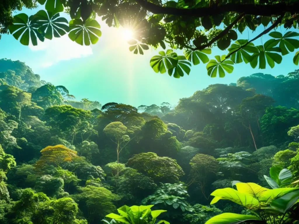 Vista detallada de la exuberante selva de la Biosfera Maya, con un dosel denso y variedad de vida silvestre