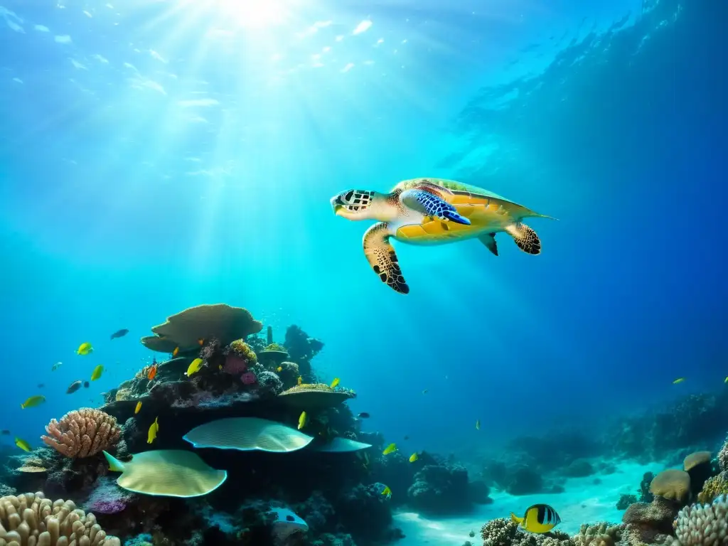 Vista detallada de un vibrante arrecife de coral en el Mediterráneo, con vida marina en ciclos reproductivos