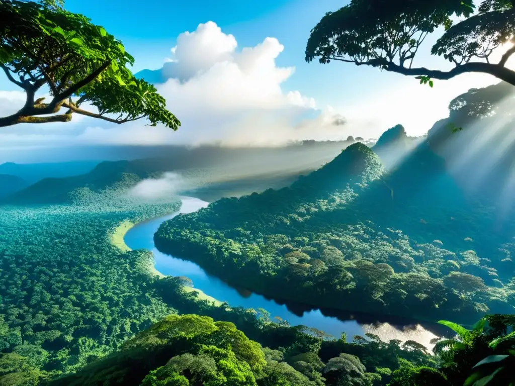 Amazonía: Belleza natural y biodiversidad exuberante Vista exuberante de la Amazonía con diversa flora y fauna