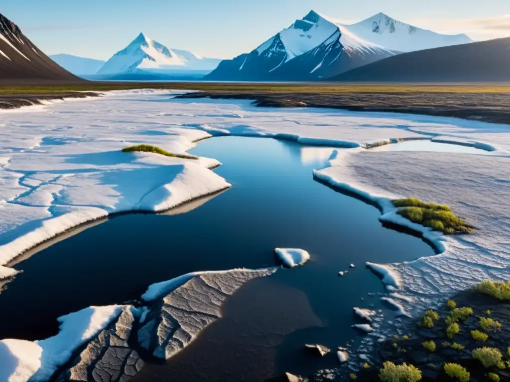 Vista impactante del descongelamiento del permafrost en el paisaje ártico