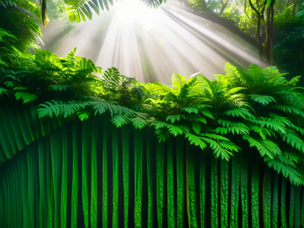 Vista impresionante de un exuberante dosel de selva tropical, con la luz del sol filtrándose a través de la frondosa vegetación