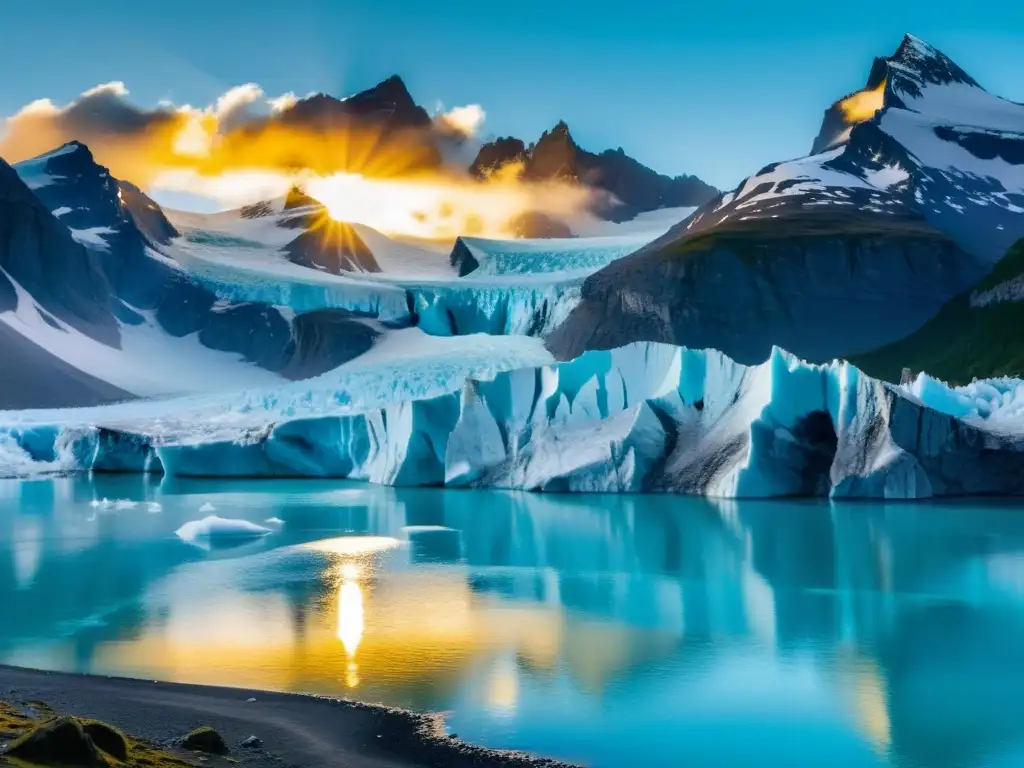 Vista impresionante de un glaciar derritiéndose en un lago turquesa, con efectos de la fusión de hielos en el ecosistema polar