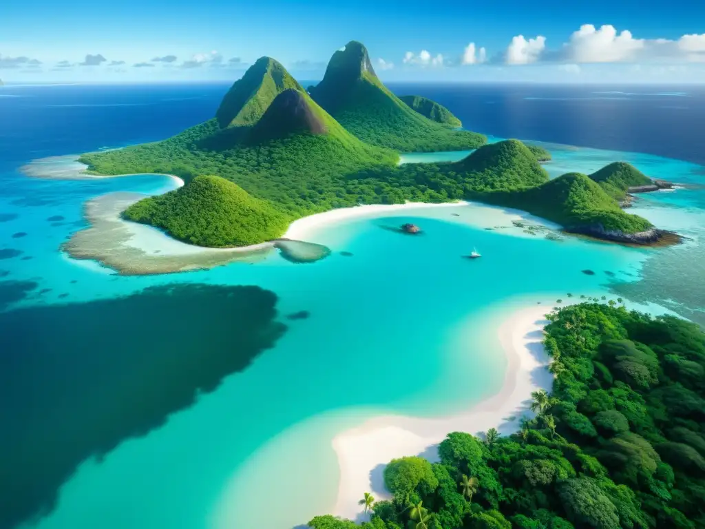 Vista impresionante de una isla remota, con exuberante flora, aguas cristalinas y vida silvestre variada