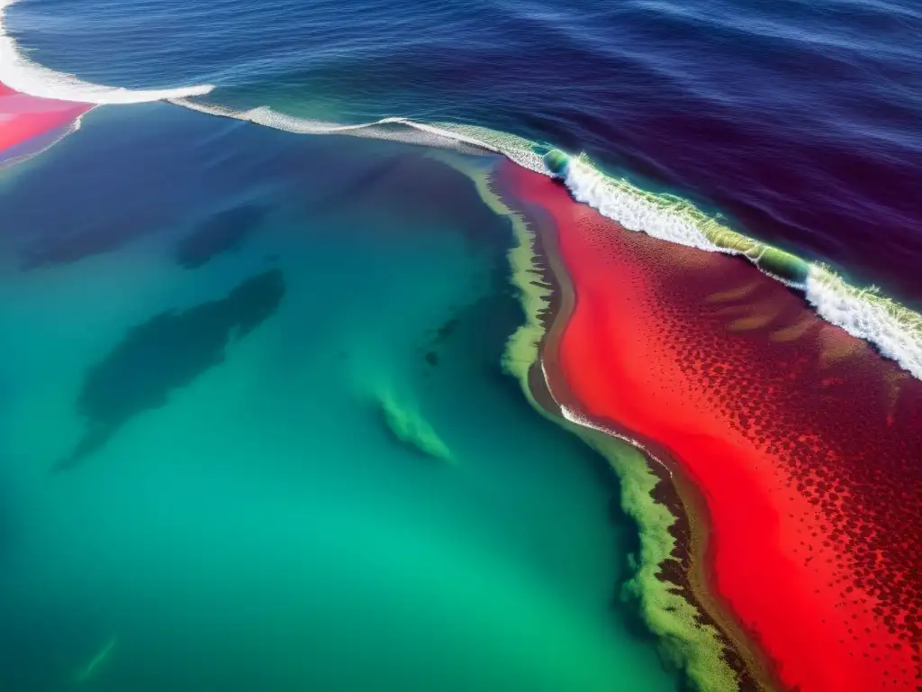 Vista impresionante de marea roja en el océano