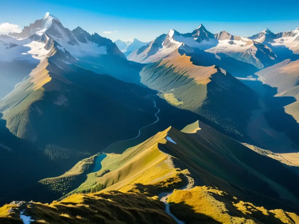 Vista impresionante de montañas nevadas bajo cielo azul