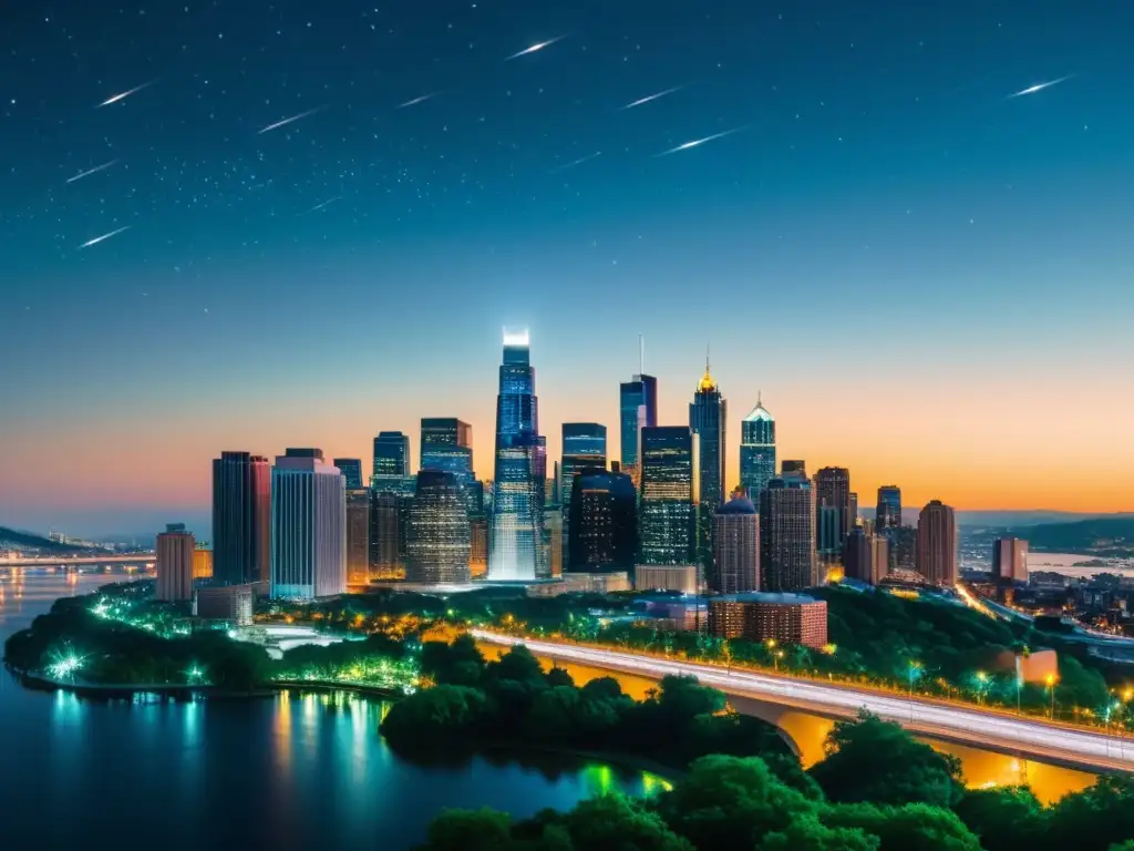 Vista nocturna de ciudad en 8k con contaminación lumínica ecosistemas urbanos