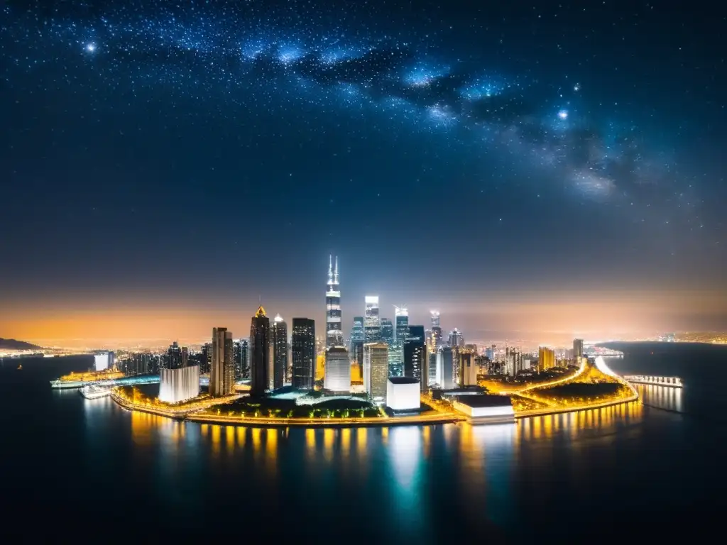 Una vista nocturna de la ciudad con luces apagadas para la Campaña La Hora del Planeta, simbolizando la unidad por la sostenibilidad ambiental