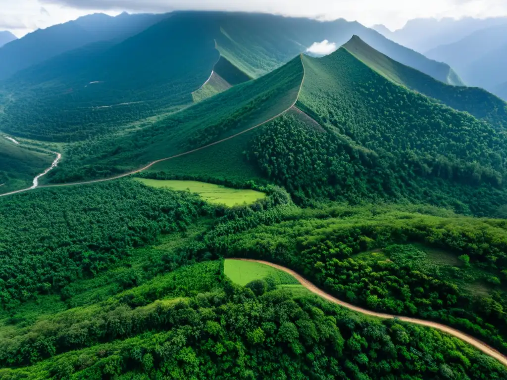 Vista panorámica de una cordillera que divide dos países, mostrando el contraste entre un bosque exuberante y un paisaje deforestado