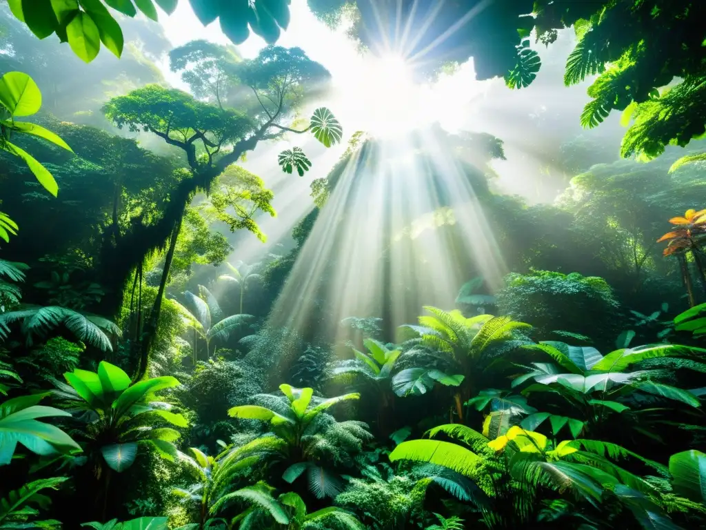 Vista panorámica de un exuberante y diverso bosque tropical, destacando la extraordinaria adaptación de ecosistemas al cambio climático