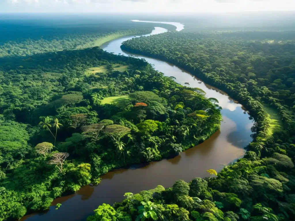 Vista panorámica de la exuberante selva amazónica con río serpenteante