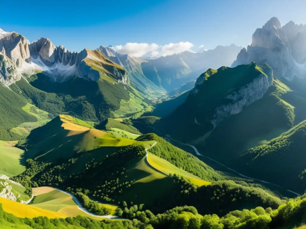 Vista panorámica del Parque Nacional Picos de Europa en España con senderos ecológicos Europa impresionantes y paisajes montañosos majestuosos