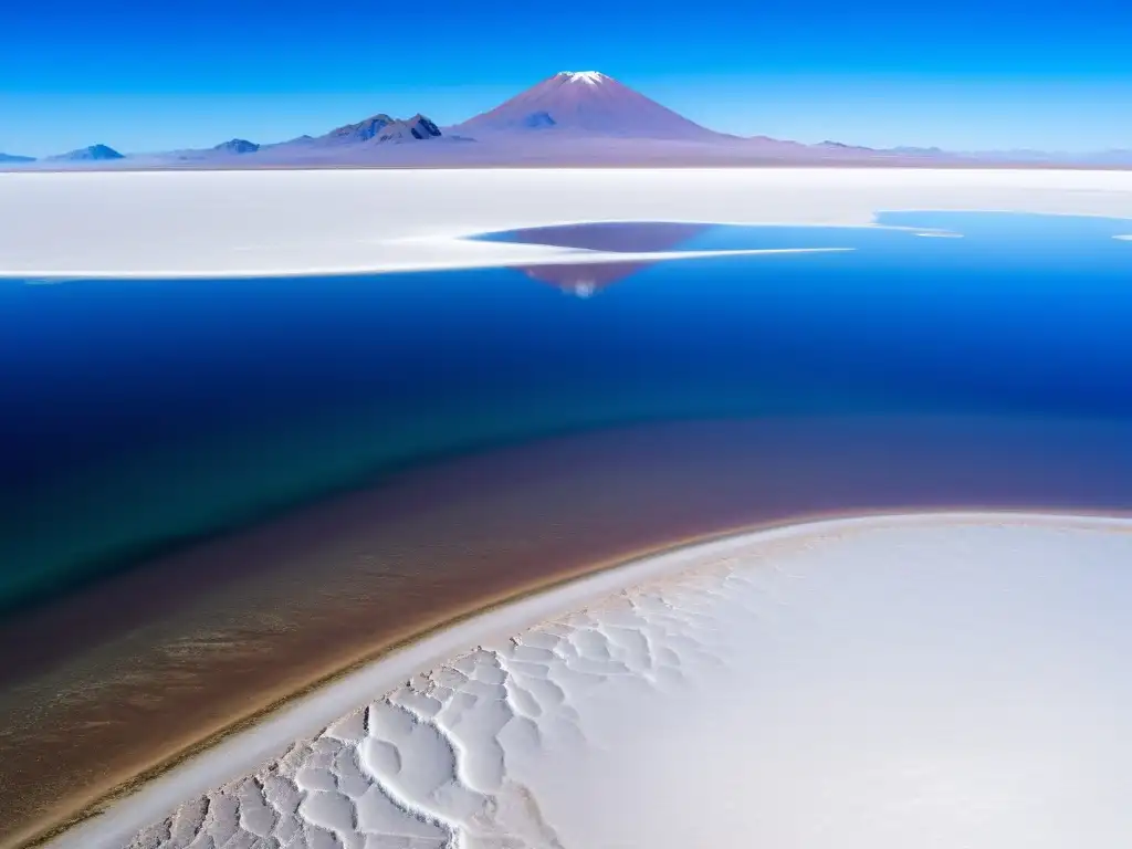 Vista panorámica del Salar de Uyuni, con biodiversidad en el paisaje de sal y agua, en un día soleado