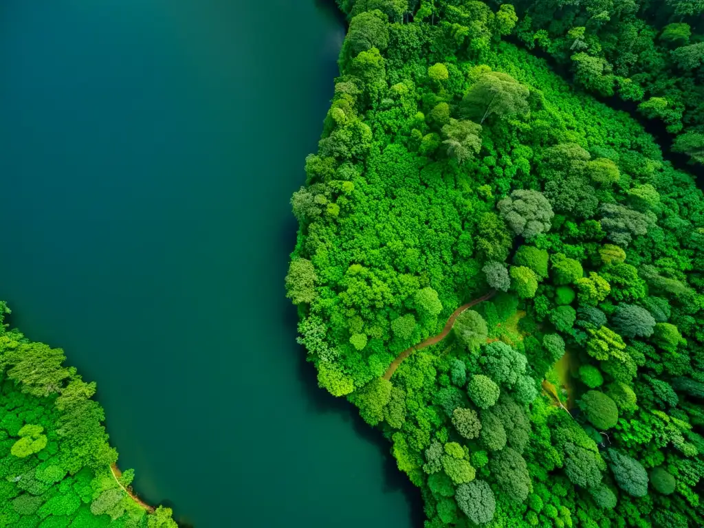 Vista satelital de exuberante selva con diversa flora y fauna