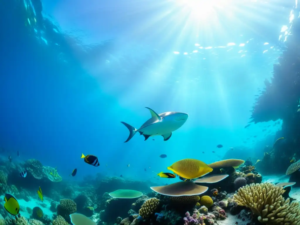 Vital biodiversidad en arrecife de coral, con peces y corales vibrantes bajo el agua cristalina