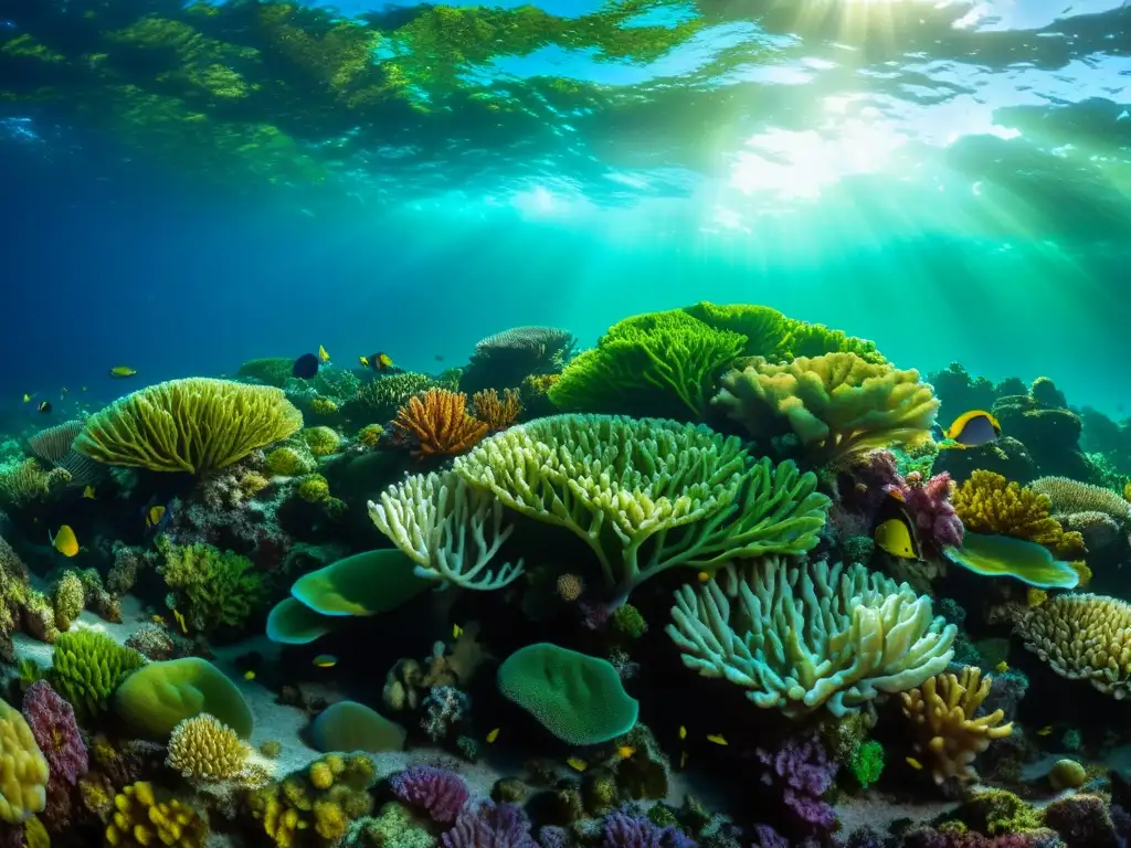 Vívida barrera de coral con diversa vida marina