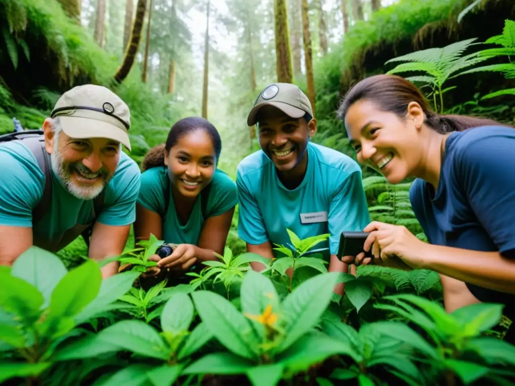 Voluntarios de todas las edades colaboran en la conservación de especies a través de ciencia ciudadana en un vibrante bosque