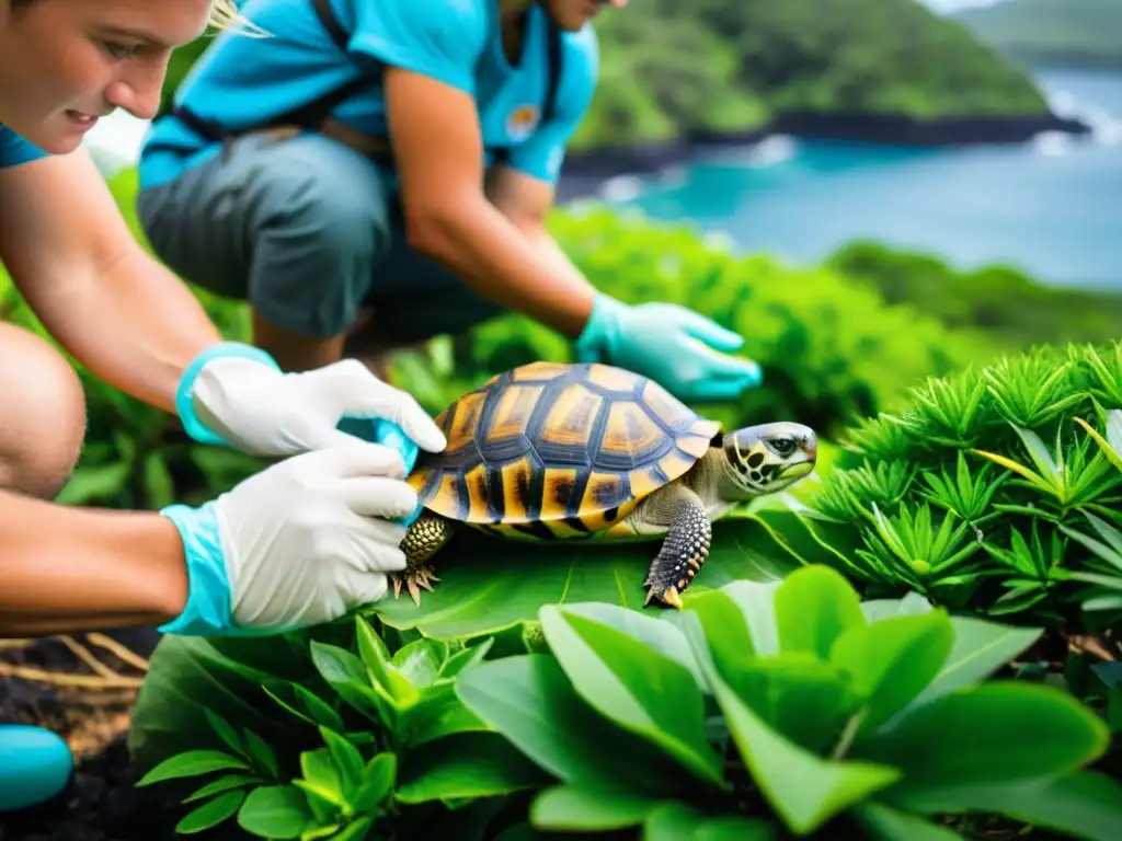 Voluntarios liberando tortugas en isla remota